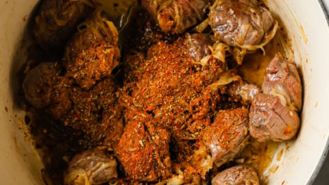 Ground spices added to beef shanks