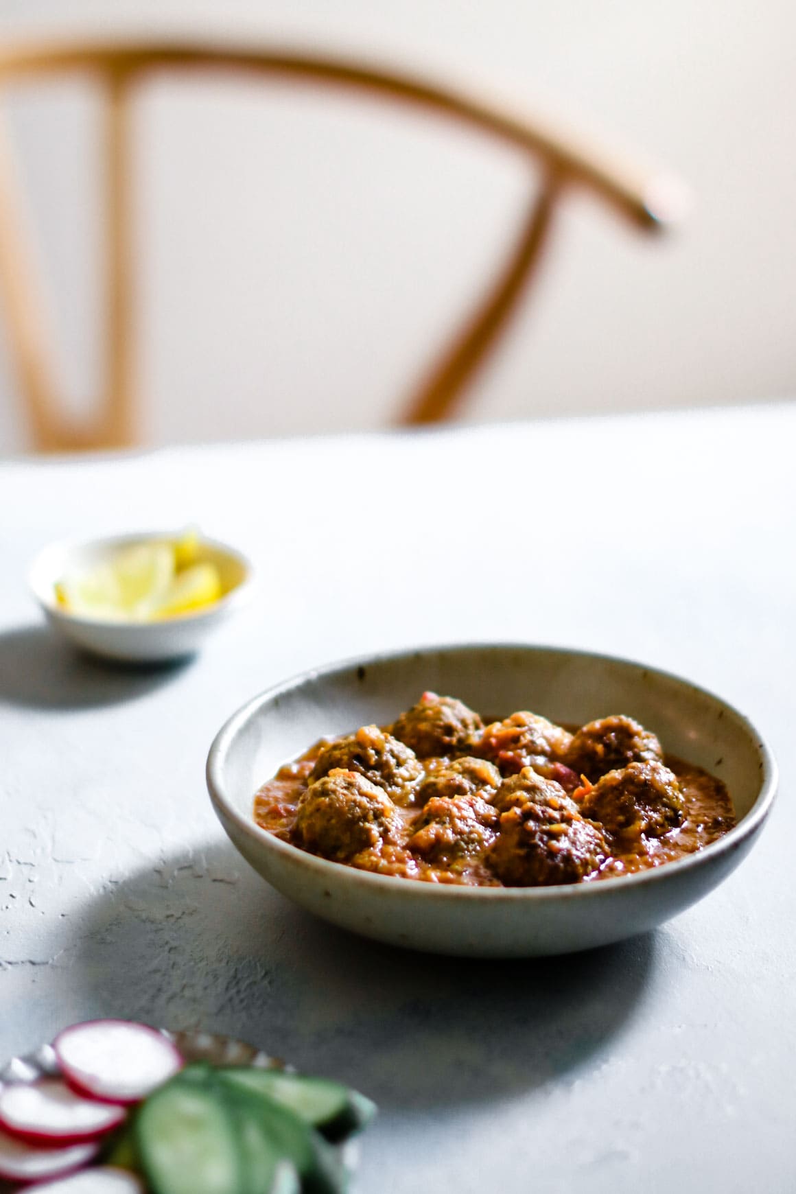 A bowl of Pakistani Beef Kofta Curry on a table