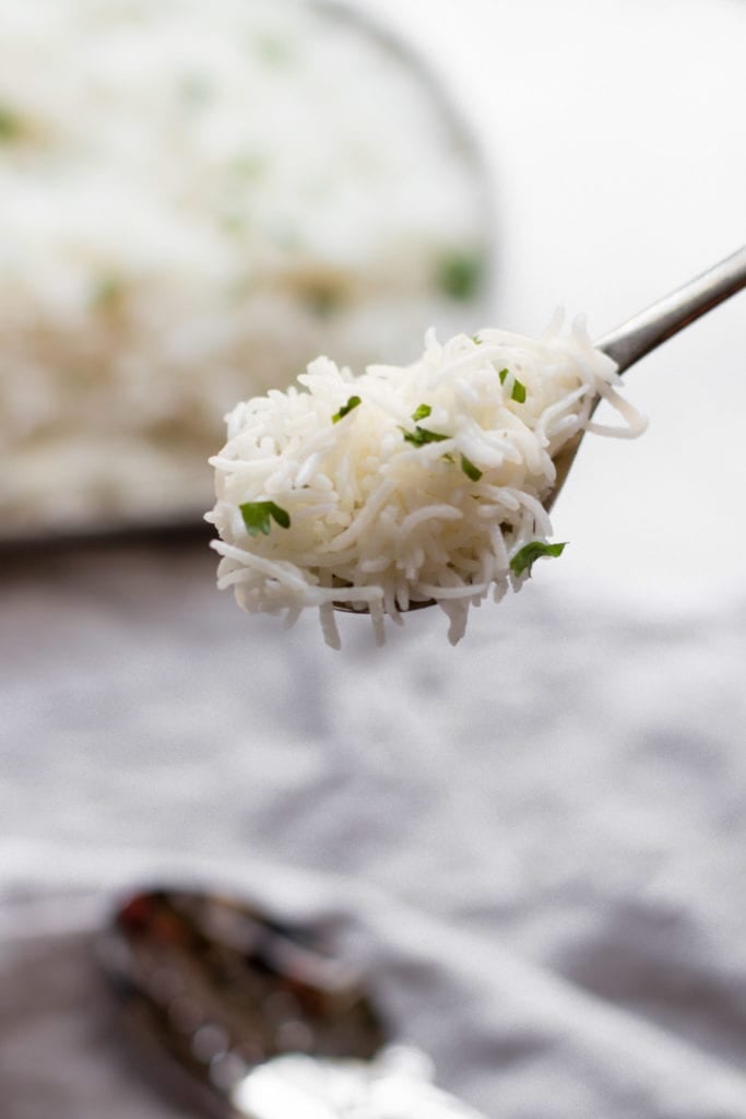 Basmati rice perfectly cooked in a spoon