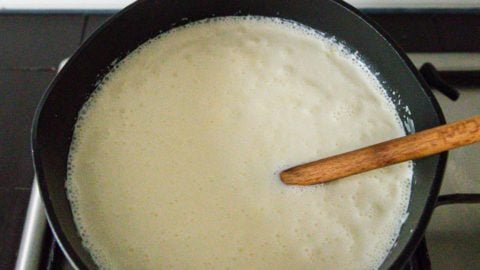 Simmering milk on the stovetop