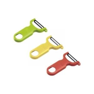 set of three Kuhn Rikon Peelers in green, yellow and red.