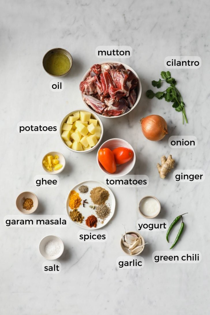 Ingredients for Aloo Gosht (Pakistani Mutton Curry)