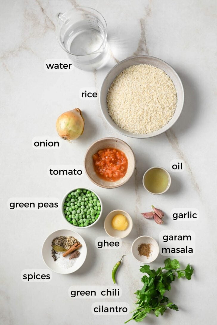 Ingredients for Matar Pulao