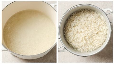 Soaked basmati rice and parboiled basmati rice.