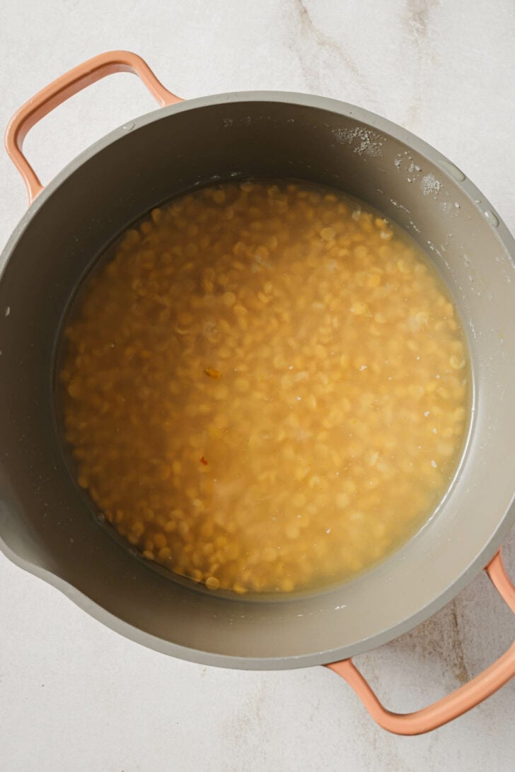 Chana Dal in a pot of salted water ready to be boiled.