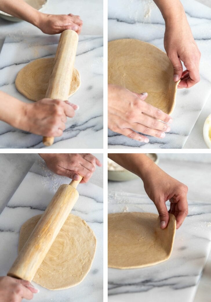 Flipping over rolled out dough.