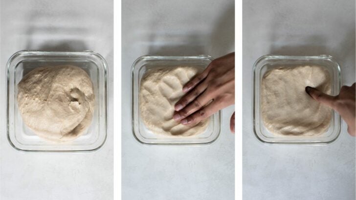 Placing dough in container to reset.